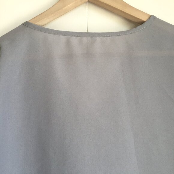 Grey Semi Sheer Lightweight Zip Collar Droptail Hem Blouse - Picture 8 of 16